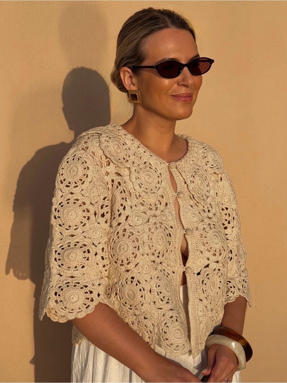 Sezane x Sea NY Mariella Crochet Shirt Size Large NWT Ecru Guipure Lace Cream